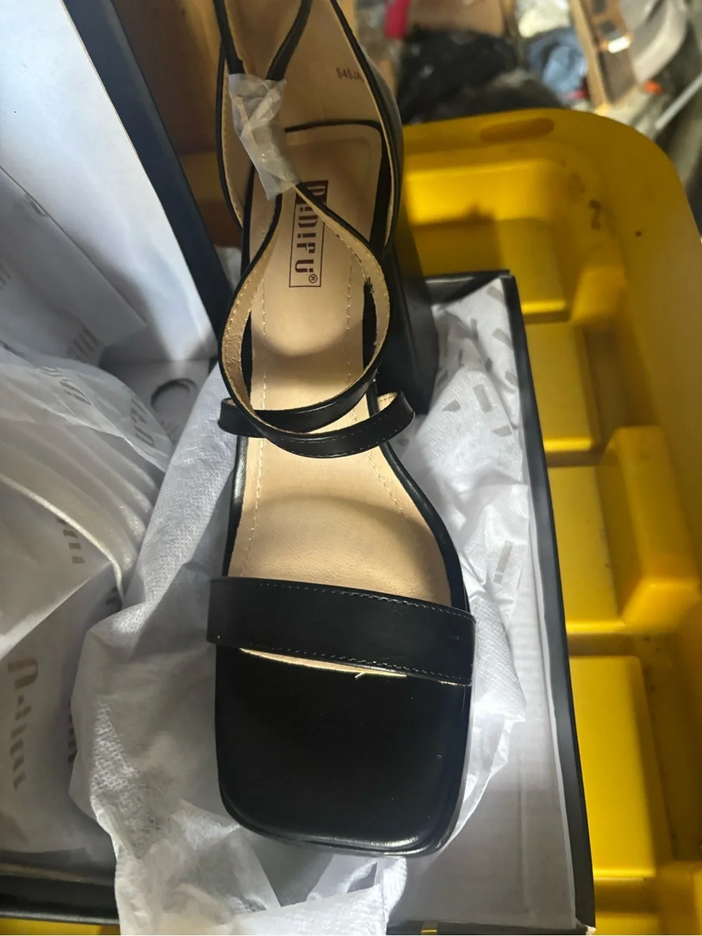 IDIFU Black Platform Sandal with Ankle Strap